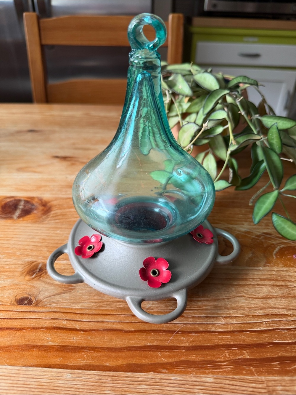 Vintage Glass Hummingbird Feeder